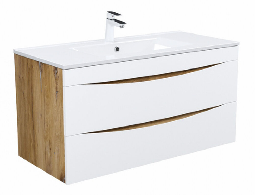 Изображение товара Тумба с раковиной Iddis Cloud 100 см подвесная, белый, золотистый дуб, CLO10Y0i95K