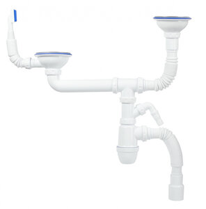 Изображение товара Сифон для двойной мойки Iddis Kitchen Line с выпуском 3 1/2 с переливом и отводом, хром, S21UPS0i84