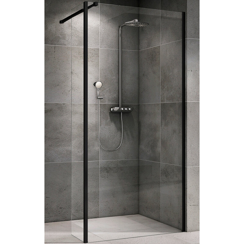 Изображение товара Душевая стенка Abber Immer Offen со свободным входом 100 см стекло прозрачное черный профиль Герман
