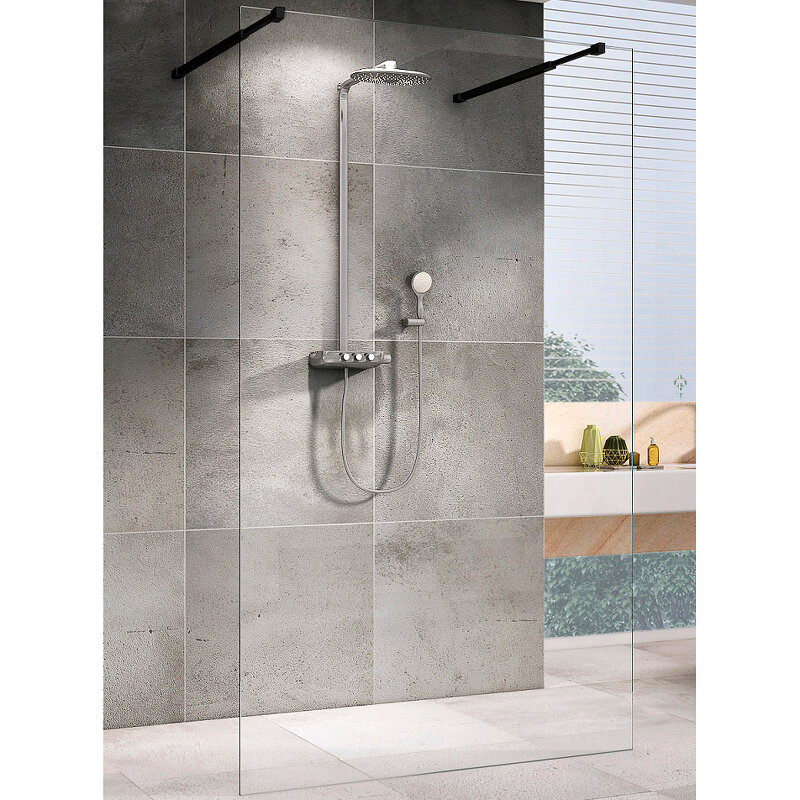 Изображение товара Душевая стенка Abber Immer Offen со свободным входом 120 см стекло черный профиль