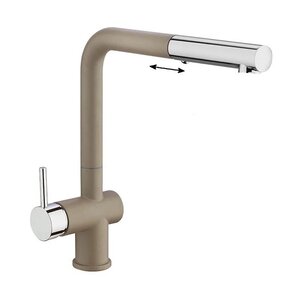 Изображение товара Смеситель для кухонной мойки Paini Cox с выдвижной лейкой, Granite truffle, хром/бежевый, HD72566CR1KM