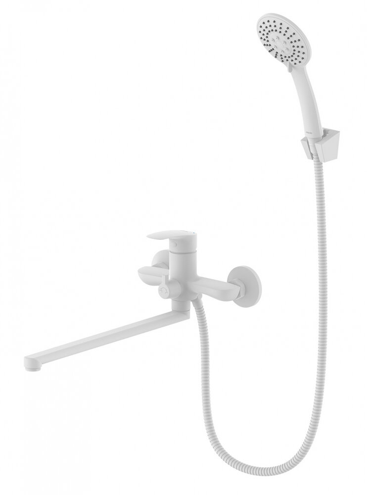 Изображение товара Смеситель Milardo Rora RORWT00M10 для ванны, излив длинный, душевой гарнитур, белый матовый