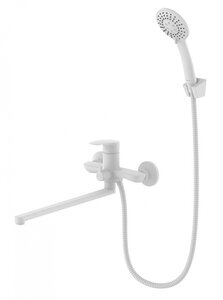 Изображение товара Смеситель Milardo Rora RORWT00M10 для ванны, излив длинный, душевой гарнитур, белый матовый