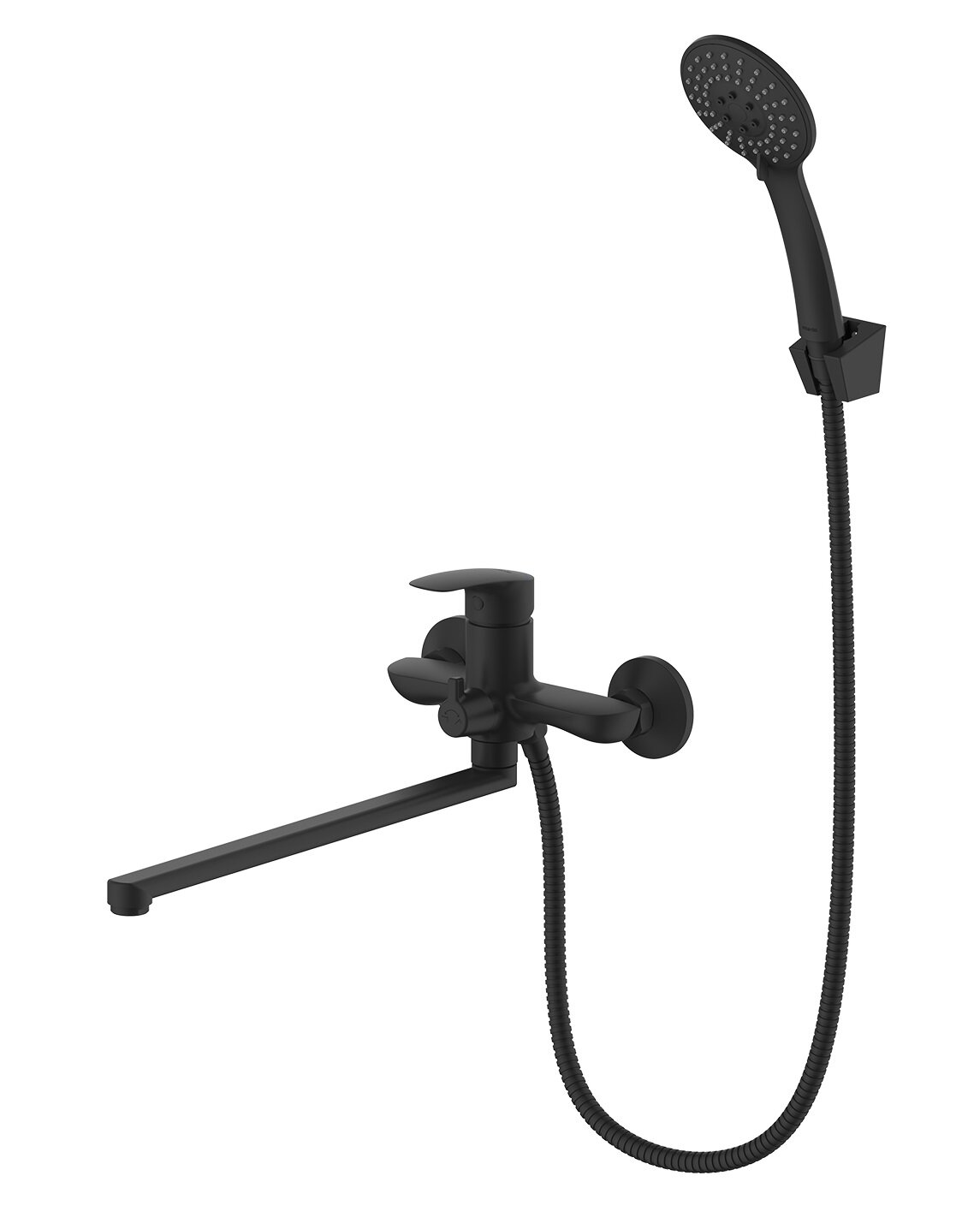 Изображение товара Смеситель для ванны Milardo Rora RORBL00M10 с длинным поворотным изливом и душевым гарнитуром