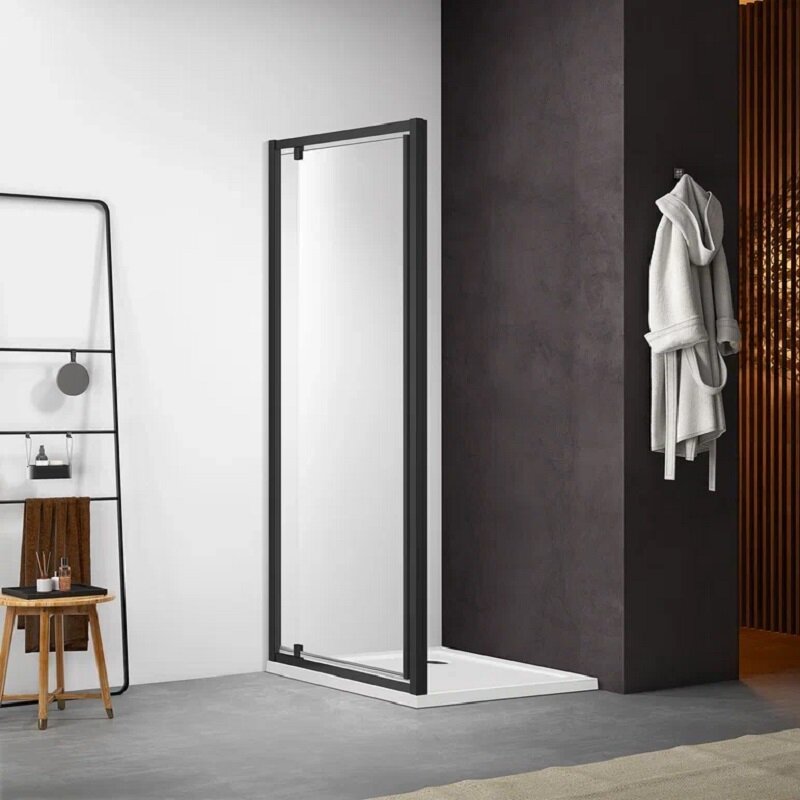 Изображение товара Душевая распашная дверь Aquatek 100х200 см стекло закаленное черный профиль