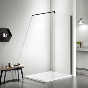 Изображение товара Душевая стенка со свободным входом Aquatek, 90 см, стекло прозрачное, профиль черный, AQ WIW 09020BL