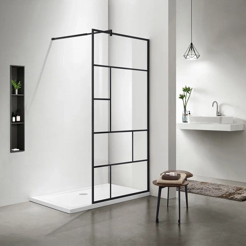 Изображение товара Душевая стенка Aquatek 100 см прозрачное стекло черный профиль Модель AQ WIW Print 10020BL