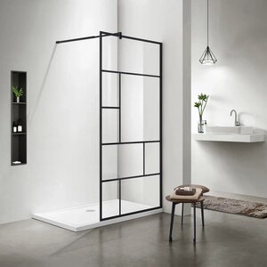 Изображение товара Душевая стенка со свободным входом Aquatek, 100 см, стекло прозрачное, профиль черный, AQ WIW Print 10020BL