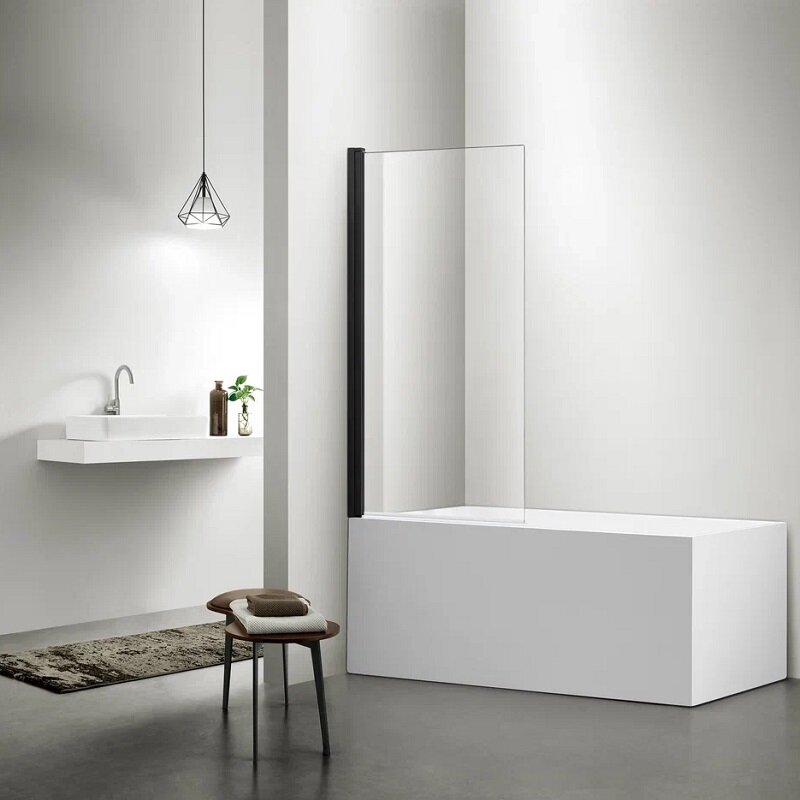 Изображение товара Шторка на ванну Aquatek 80х150 см стекло прозрачное алюминий черный профиль