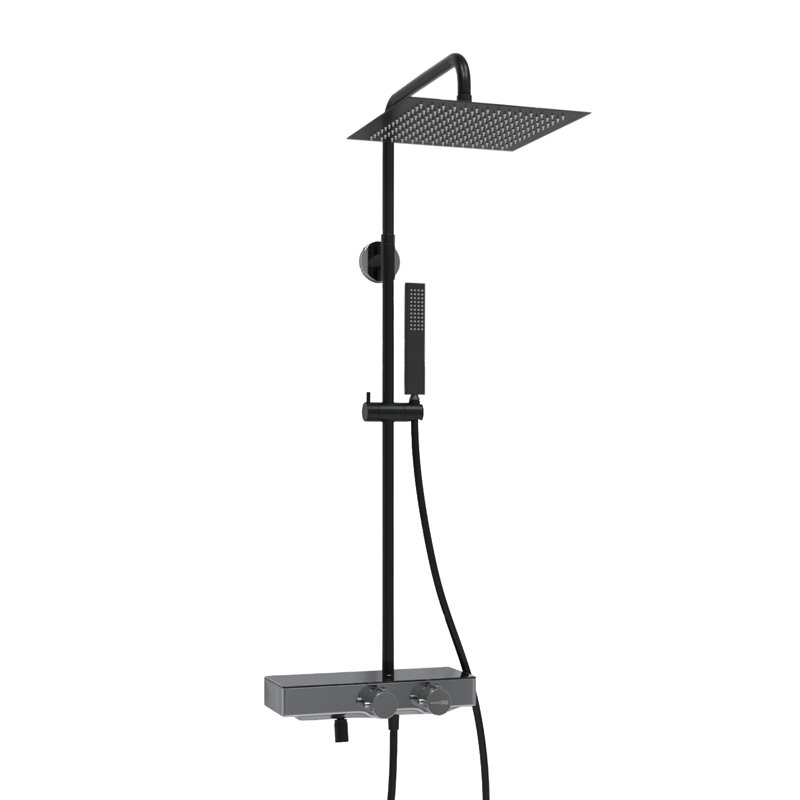 Изображение товара Душевая система WasserKRAFT, термостатическая, с изливом, цвет черный матовый/хром, A114.162.218.CB Thermo