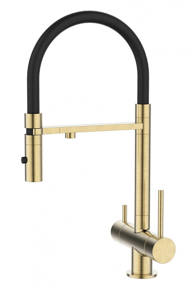 Изображение товара Смеситель Iddis Ace для кухни с гибким изливом и подключением к фильтру золото матовое