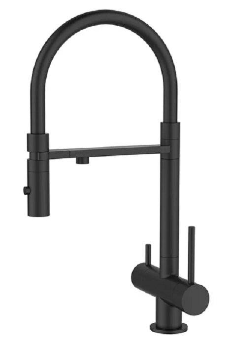 Изображение товара Элегантный черный кухонный смеситель Iddis Ace с гибким изливом и подключением к фильтру