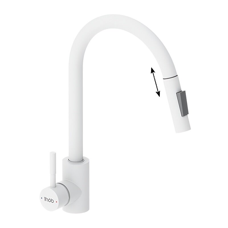 Изображение товара Смеситель для кухни Dorff Logic D3007533 с выдвижным изливом белый матовый