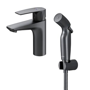 Изображение товара Смеситель Am.Pm Gem F90A03022 для раковины с гигиеническим душем, черный матовый