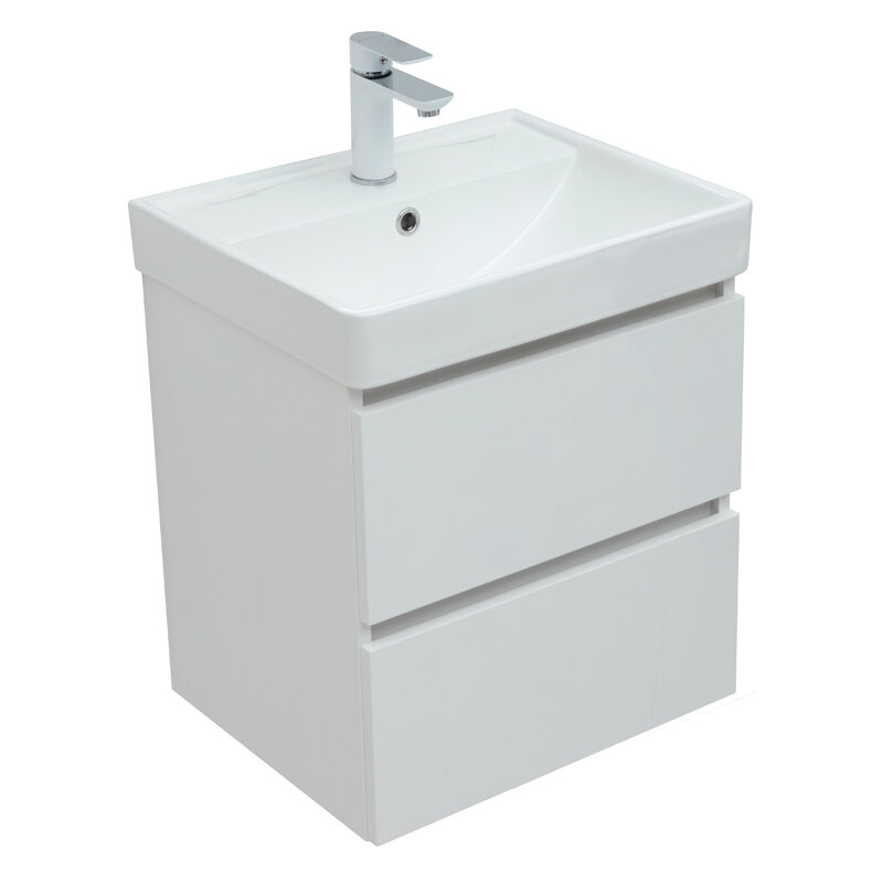 Изображение товара Тумба под раковину Aquanet Вега 50 подвесная 2 ящика белый глянец