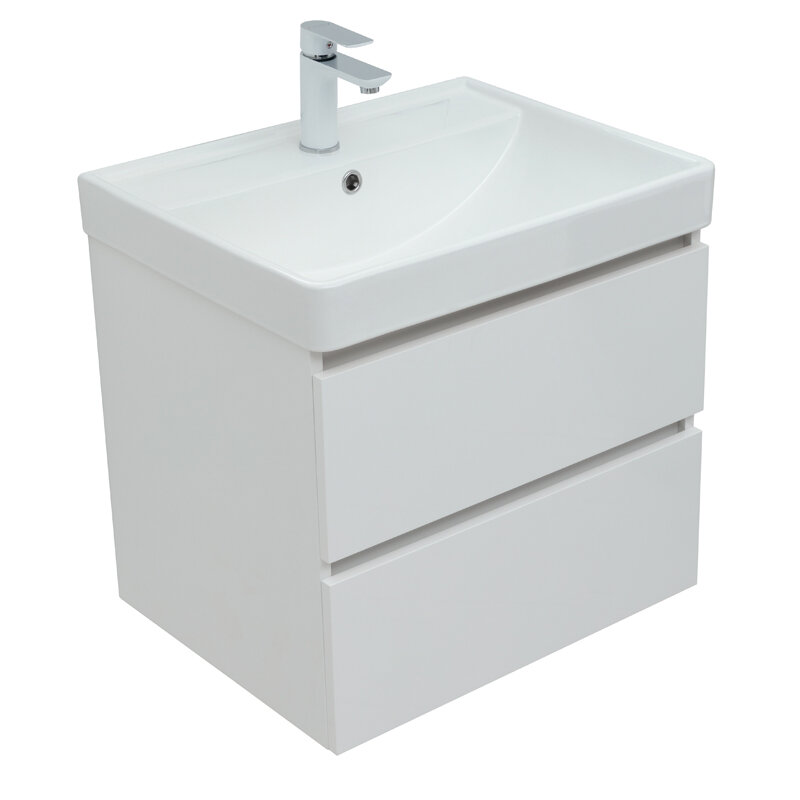 Изображение товара Тумба под раковину Aquanet Вега 60 подвесная 2 ящика белый глянец