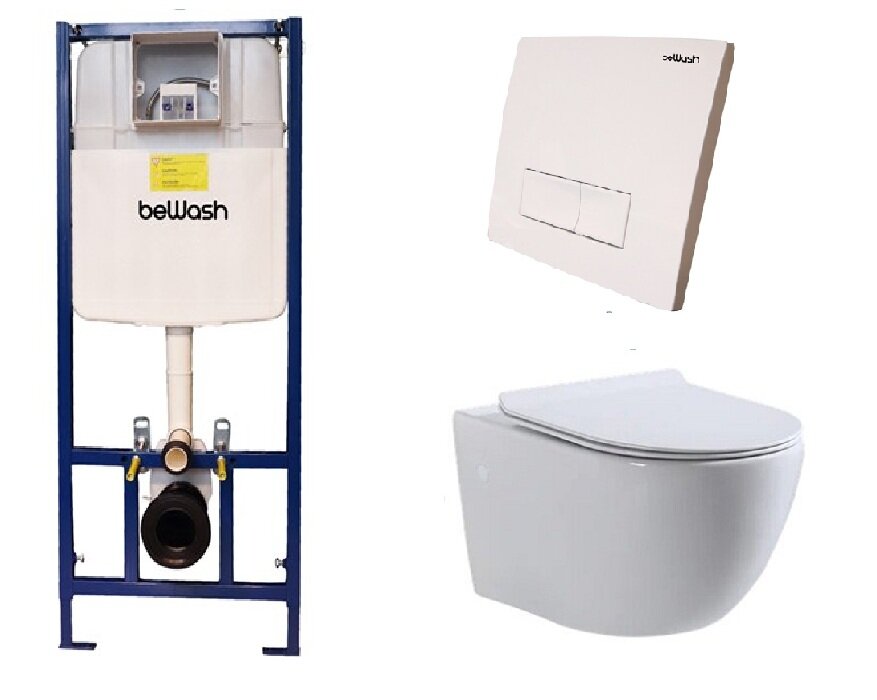 Изображение товара Подвесной безободковый унитаз с инсталляцией и сиденьем микролифт BeWash Lusso BKWHR004550