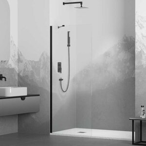 Изображение товара Душевая стенка RGW WA-102, 80 см, со свободным входом, стекло прозрачное, профиль черный, 351010208-14