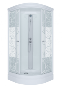 Изображение товара Душевая кабина Maroni Fito SR100L-DRN-DN4 100 x 100 см, четверть круга, стекло прозрачное с рисунком, профиль белый, 465925