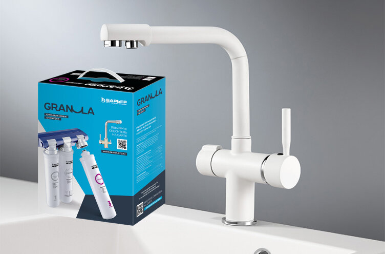 Изображение товара Комплект кухонный смеситель Granula 2088 Арктик + фильтр АКС-002