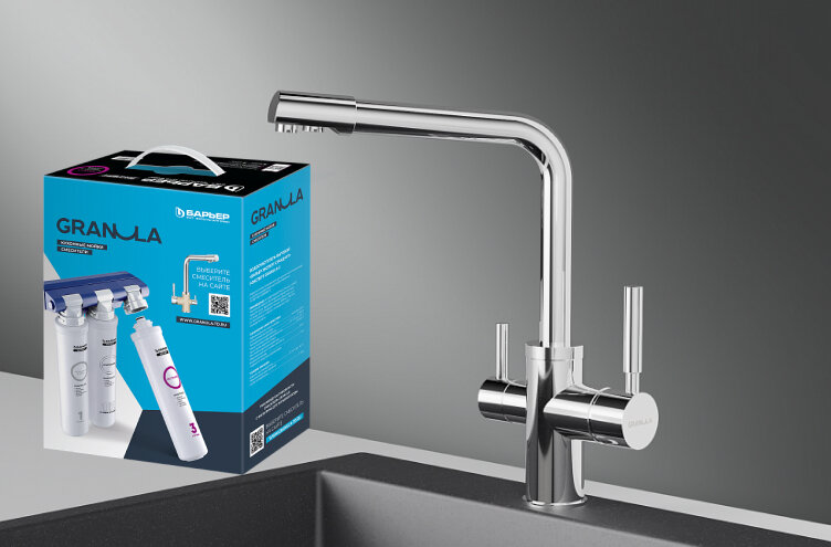 Изображение товара Комплект кухонный смеситель Granula 2088 Хром с фильтром для питьевой воды