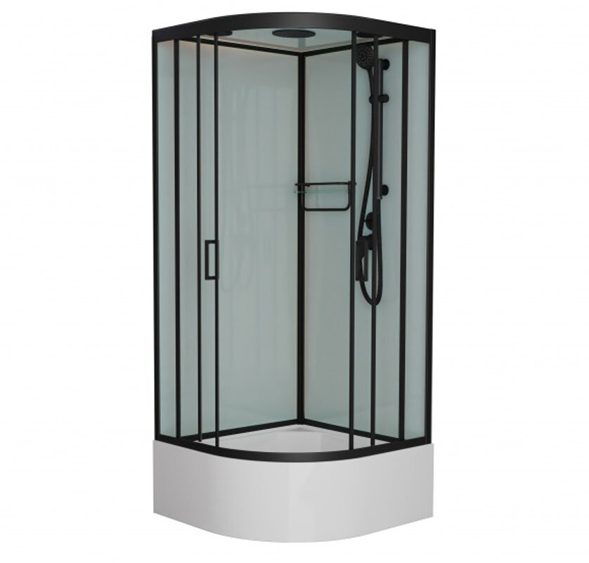 Изображение товара Душевая кабина Frank F409/2 Black 90x90 см с высоким поддоном и стеклянной крышей