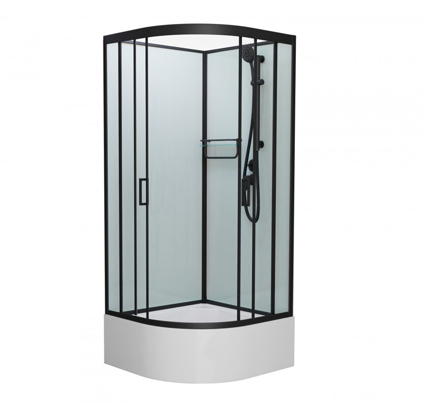 Изображение товара Душевая кабина Frank F400/2 М Black без крыши, 100 х 100 см, высокий поддон, стекла матовые, профиль черный, 20073