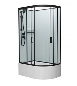 Изображение товара Душевая кабина Frank F412/2L/R М Black без крыши, 120 x 80 см, высокий поддон, стекла матовые, профиль черный, 20075/20077