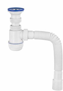 Изображение товара Сифон для раковины Wirquin Мини Элит 1"1/2 х 50 мм, нерж. чашка D63 мм с отводом и c гофротрубой L800 мм 50 х 40/50 мм, 30986780