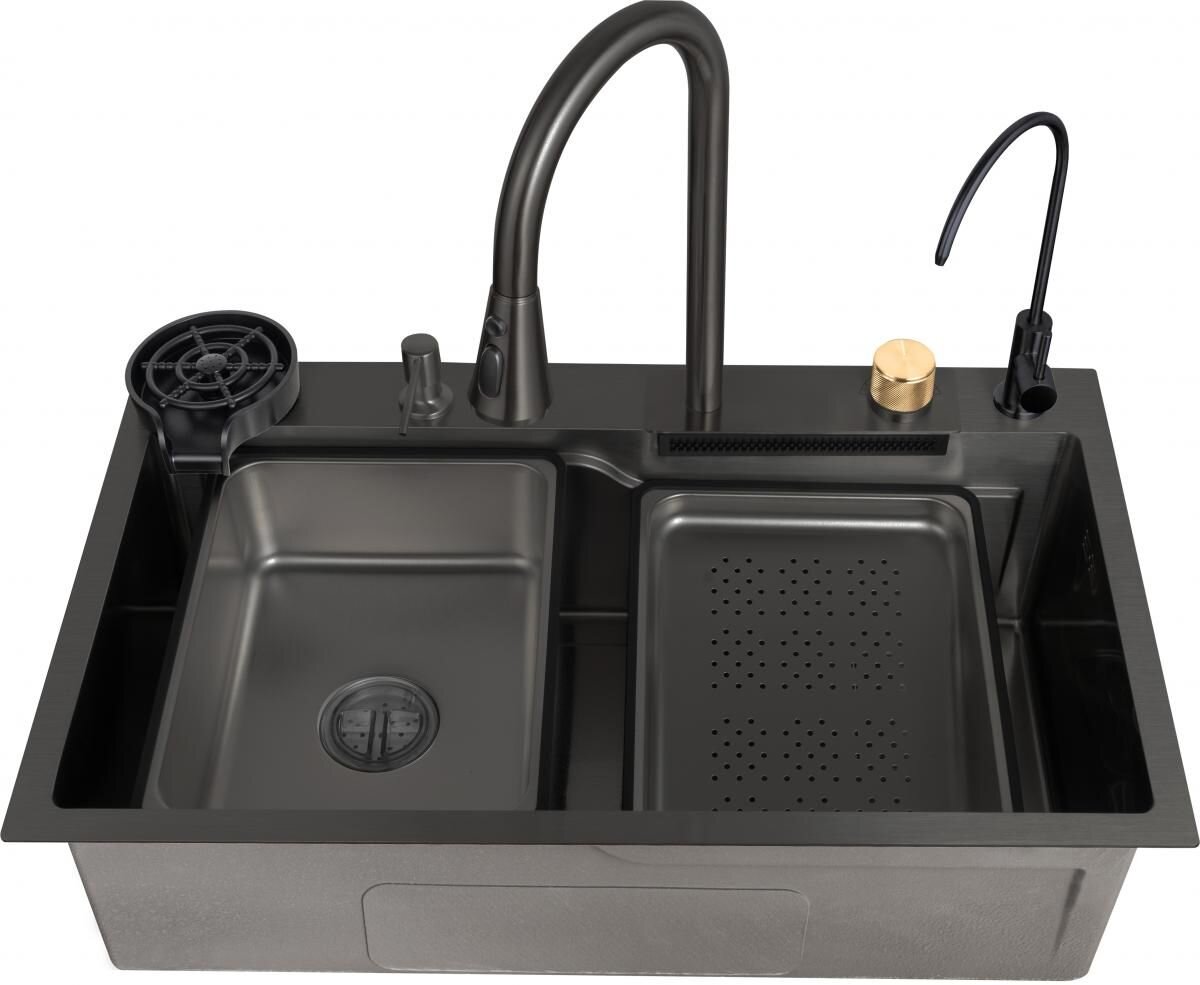 Изображение товара Кухонная мойка Zorg Master ZM 7546 с каскадным смесителем и аксессуарами серого цвета