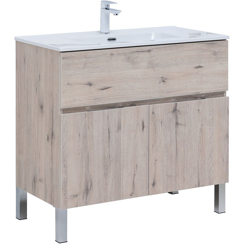 Изображение товара Тумба под раковину Aquanet Алвита New 90 см, напольная, цвет дуб веллингтон белый, 303912