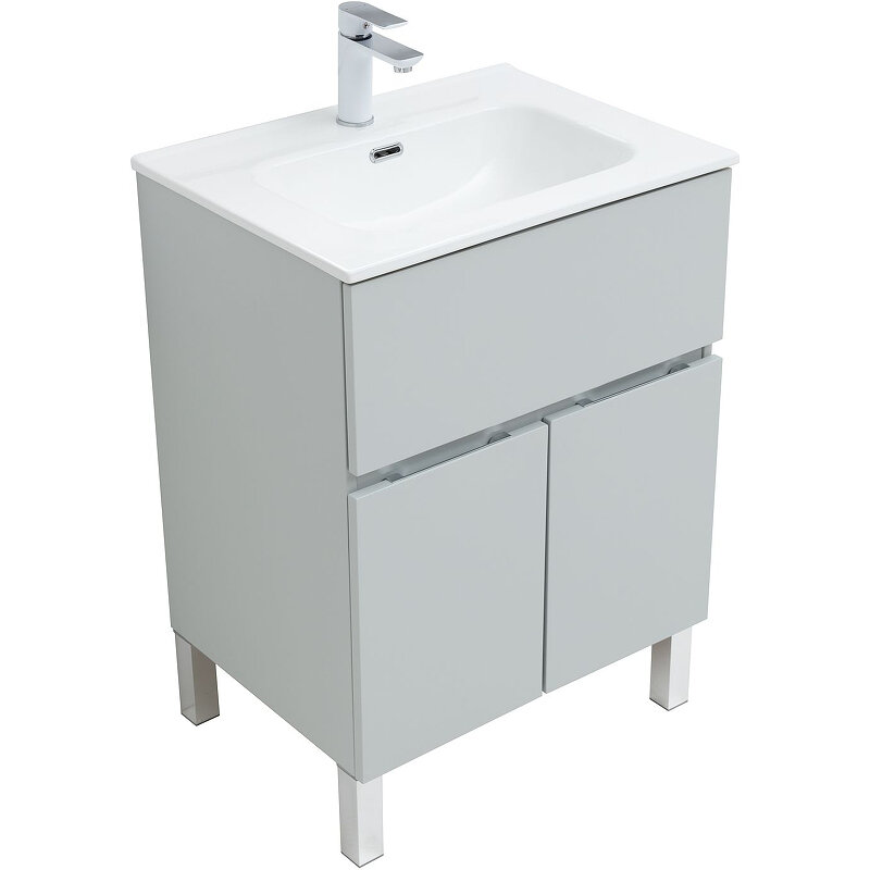 Изображение товара Тумба под раковину Aquanet Алвита New 60 см напольная серый матовый Изображение товара Тумба под раковину Aquanet Алвита New 60 см напольная серый матовый