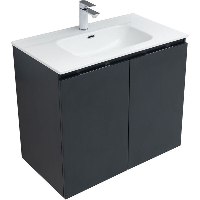 Изображение товара Тумба под раковину Aquanet Алвита New 80 см подвесная с 2 дверцами антрацит матовый
