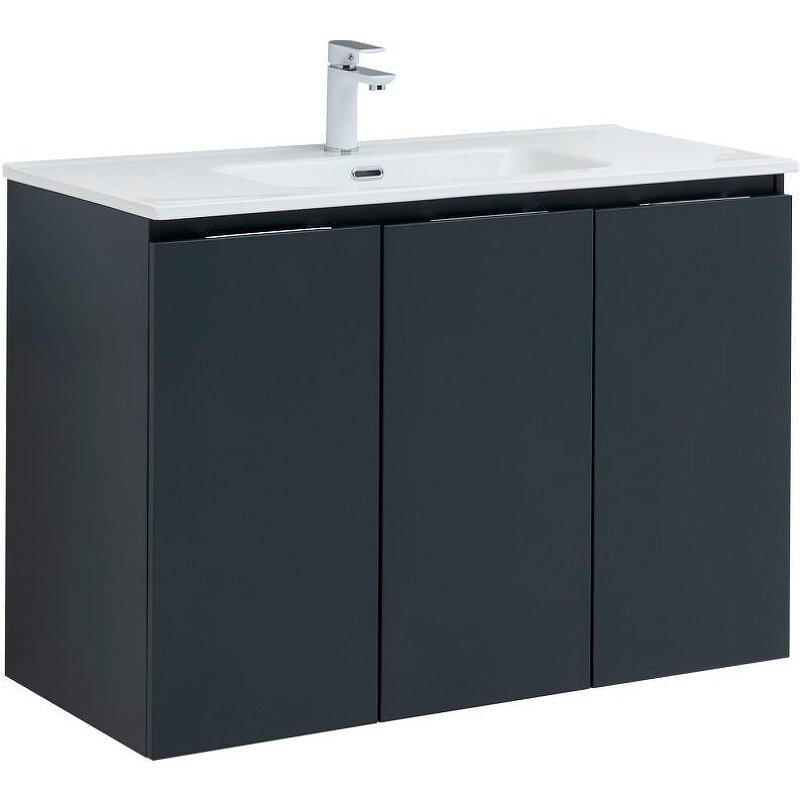 Изображение товара Тумба под раковину Aquanet Алвита New 100 см подвесная 3 дверцы антрацит матовый