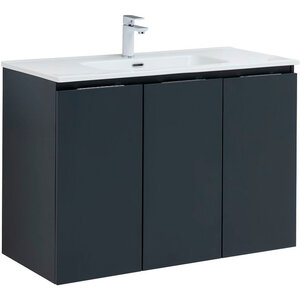 Изображение товара Тумба под раковину Aquanet Алвита New 100 см, подвесная, 3 дверцы, цвет антрацит матовый, 277531