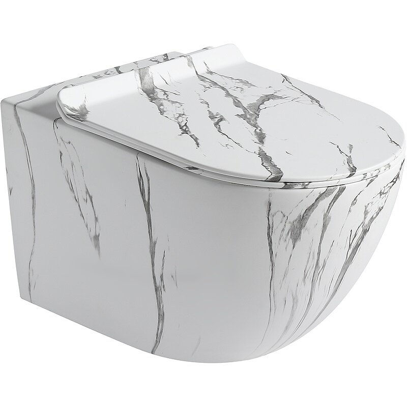 Изображение товара Подвесной унитаз SantiLine безободковый, сиденье микролифт, цвет под мрамор матовый, SL-5002MM