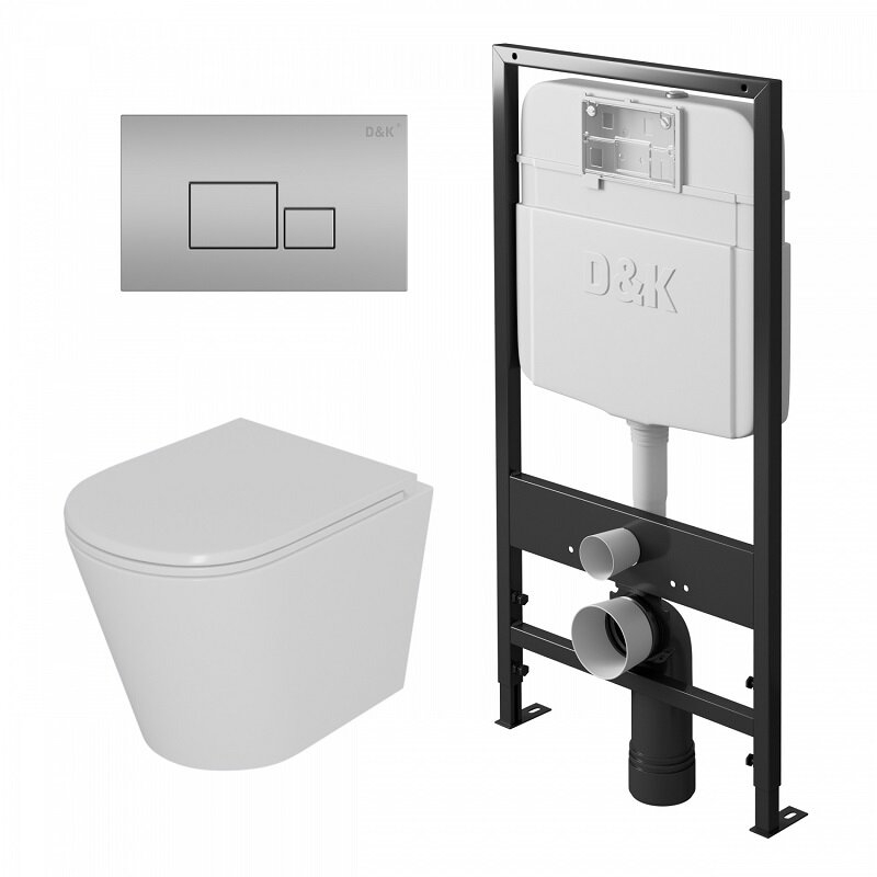 Изображение товара Инсталляция D&K с безободковым унитазом Venice DS1021606, скрытая инсталляция, хром клавиша