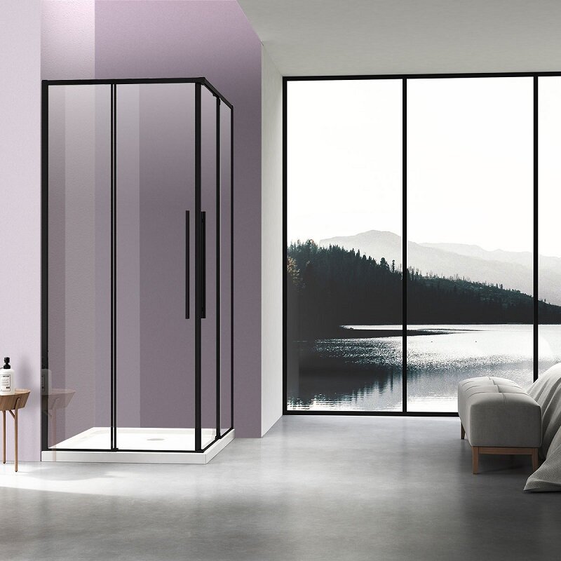 Изображение товара Душевой уголок Vincea Slim-N, 100 х 90 см, стекло прозрачное, профиль черный, VSS-4SN9010CLB