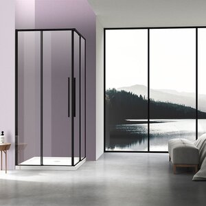 Изображение товара Душевой уголок Vincea Slim-N, 100 х 90 см, стекло прозрачное, профиль черный, VSS-4SN9010CLB