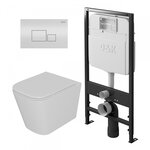 Инсталляция DQ с безободковым унитазом Quadro DS1511602, сиденье микролифт, клавиша белая, цвет белый