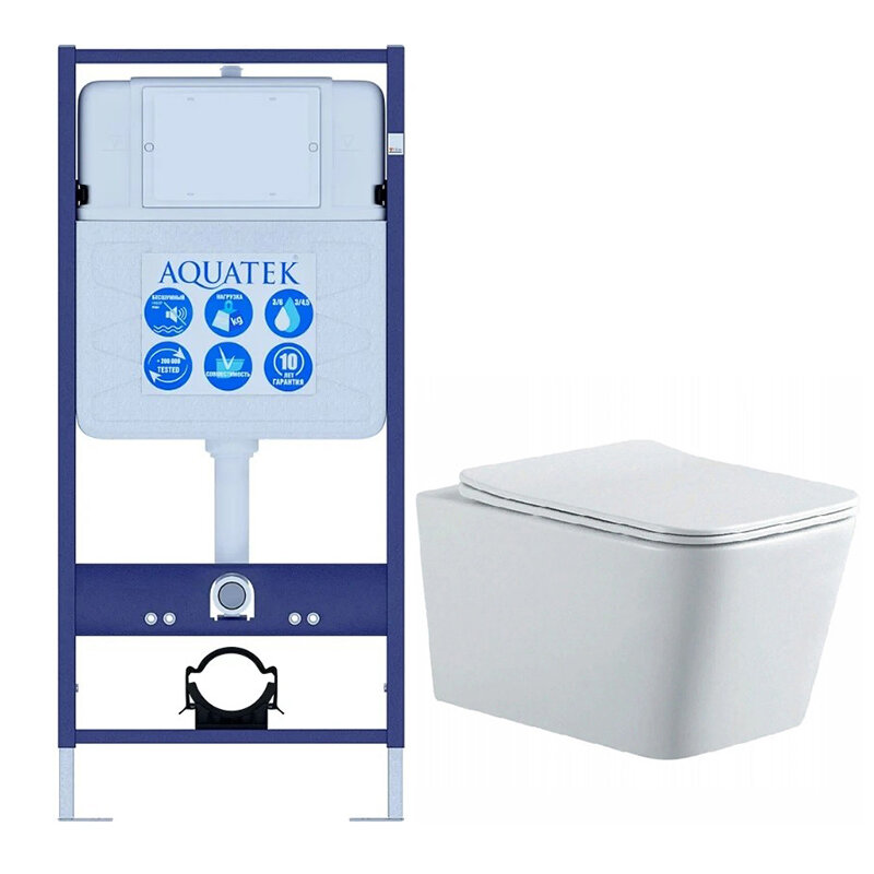 Изображение товара Инсталляция Aquatek Standard INS-0000012 без клавиши и крепежа, с унитазом Либра New AQ0530N-00 с тонким сиденьем soft close, комплект SET AQUATEK ЛИБРА N