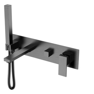 Изображение товара Смеситель Boheme Qubic для душа и ванны, с душевым гарнитуром, вороненая сталь, gunmetal, 474-2-GM