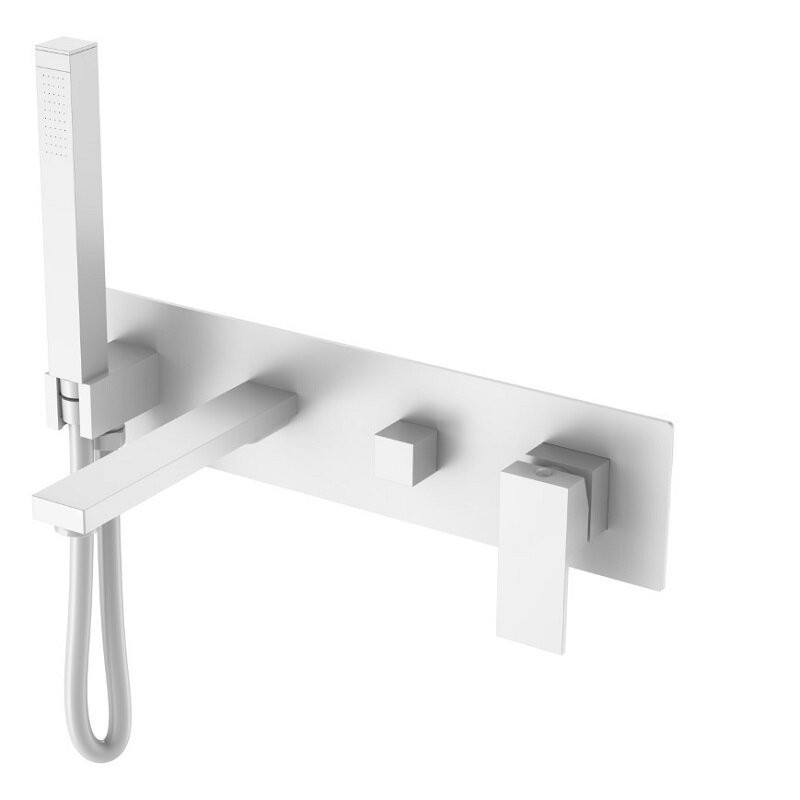 Изображение товара Смеситель для душа и ванны Boheme Qubic 474-2-MW, с душевым гарнитуром, цвет Matt White