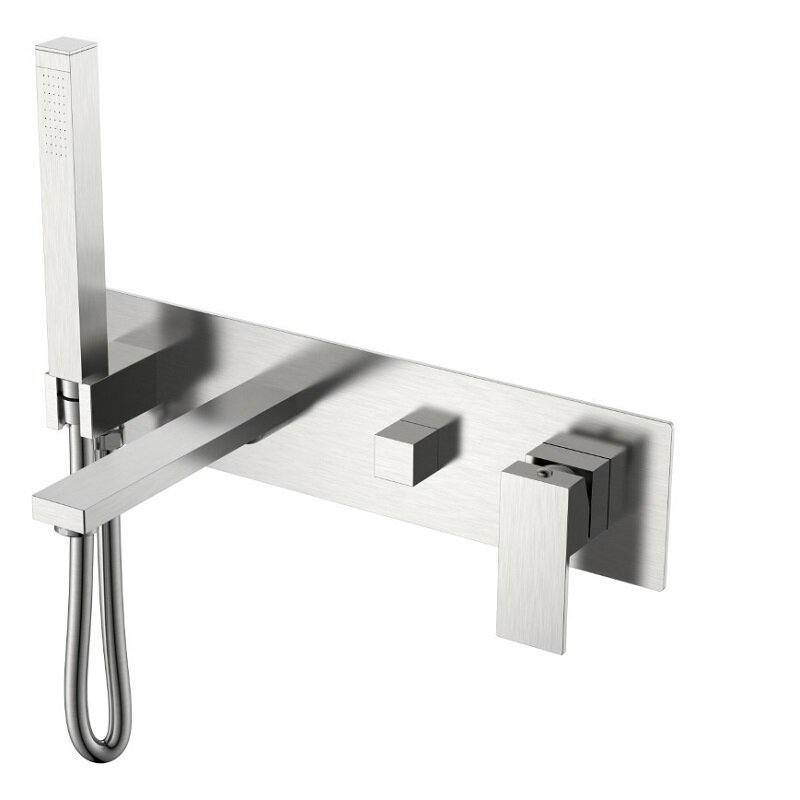 Изображение товара Смеситель для душа и ванны Boheme Qubic 474-2-NB, с душевым гарнитуром, цвет Brushed Nickel