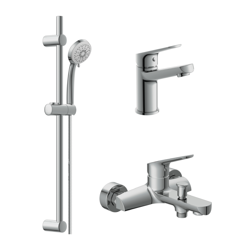 Изображение товара Комплект Cersanit 3 в 1: смеситель для раковины и ванны FLAVIS + VIBE