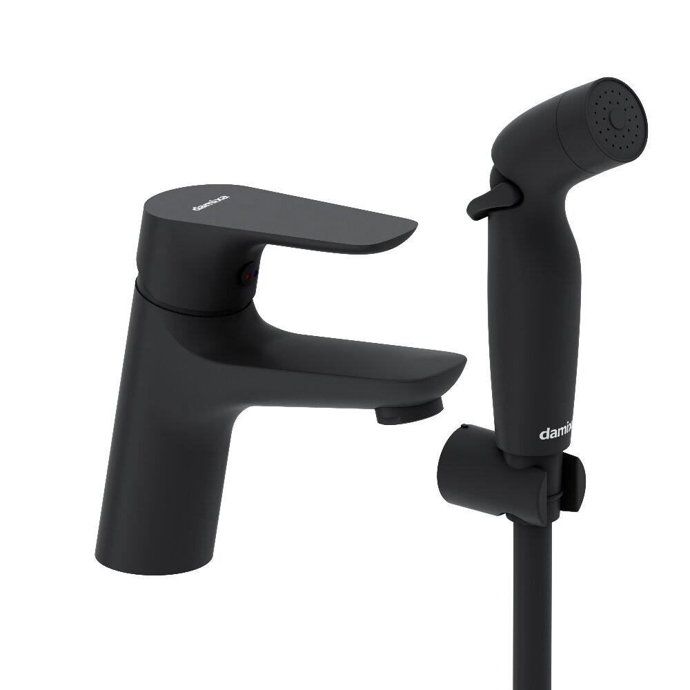 Изображение товара Смеситель для раковины Damixa Jupiter 770300300 с гигиеническим душем, черный матовый