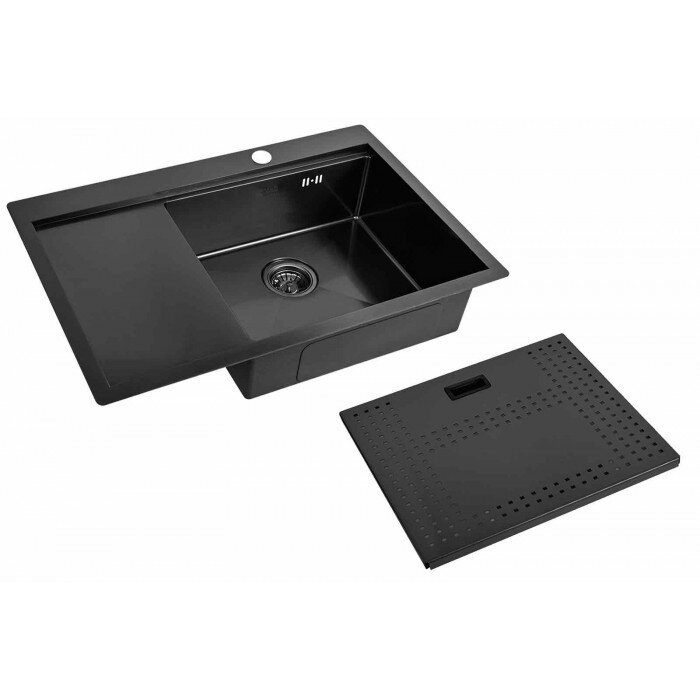 Изображение товара Мойка кухонная Zorg Master, 78 см, с накладкой, чаша справа, графит, ZM N-7852-R GRAFIT