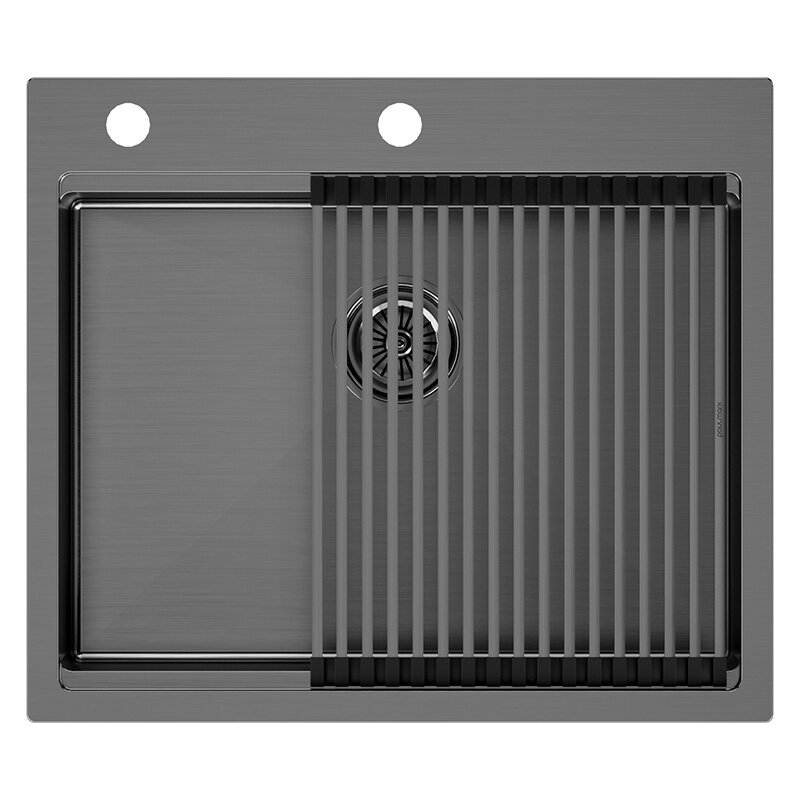 Изображение товара Кухонная мойка Paulmark Brim-Pro PM705951-GM, 59х51 см, вороненая сталь