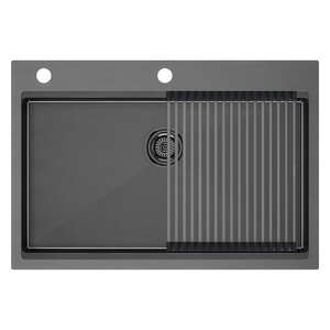 Изображение товара Мойка кухонная Paulmark Kroner-Pro PM707551-GM, 75 х 51 см, вороненая сталь