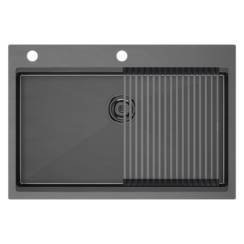 Изображение товара Мойка Paulmark Kroner-Pro PM707551-GM из нержавеющей стали 75x51 см, воронёная сталь, PVD